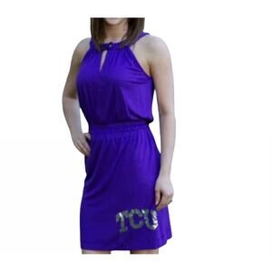 NEW LIVY LU tcu logo halter dress in purple